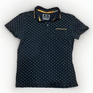 Craft Flow Men Polo Shirt Large Navy Short Sleeve Collar Casual Blue Gold Cotton